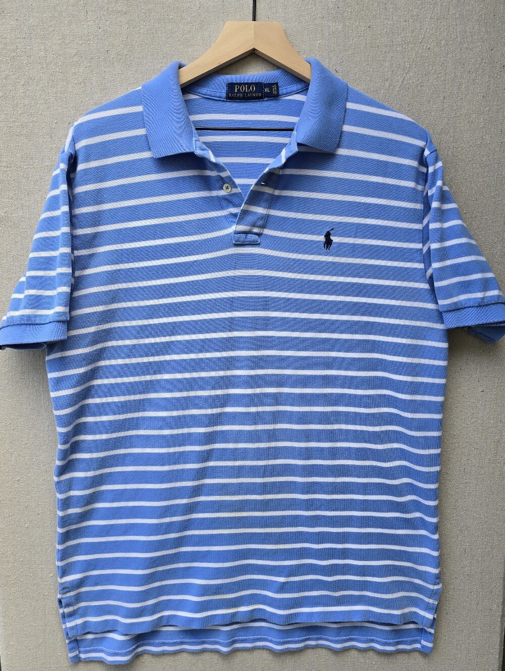 Polo Ralph Lauren Blue White Striped Polo Shirt Men’s XL Short Sleeve Pony Logo